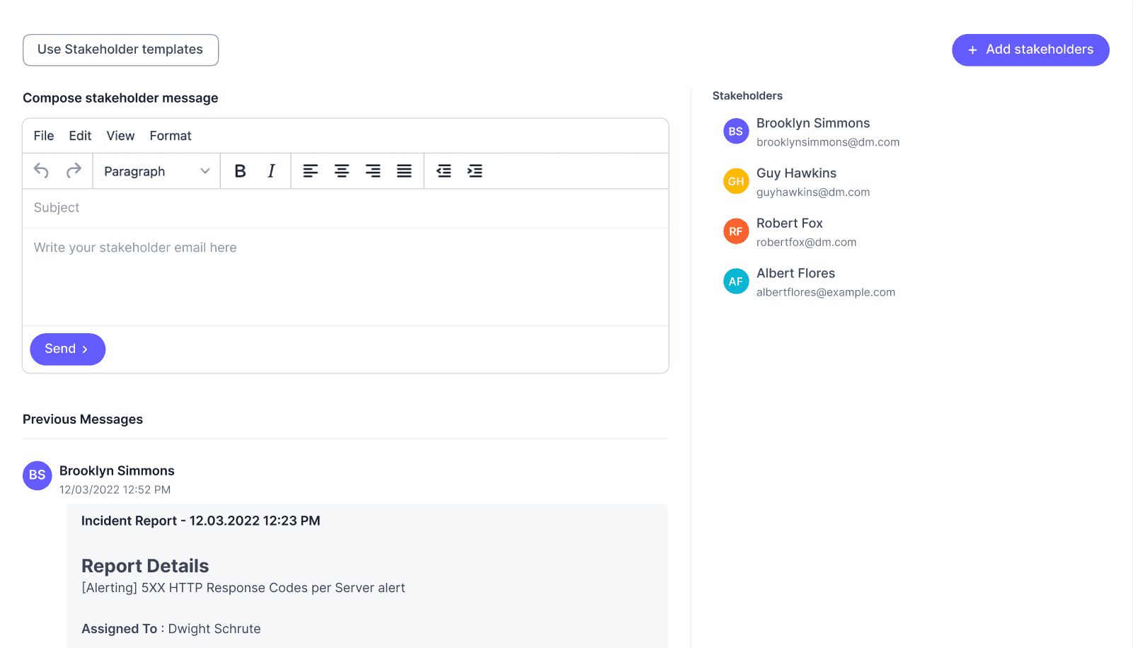 Stakeholders page