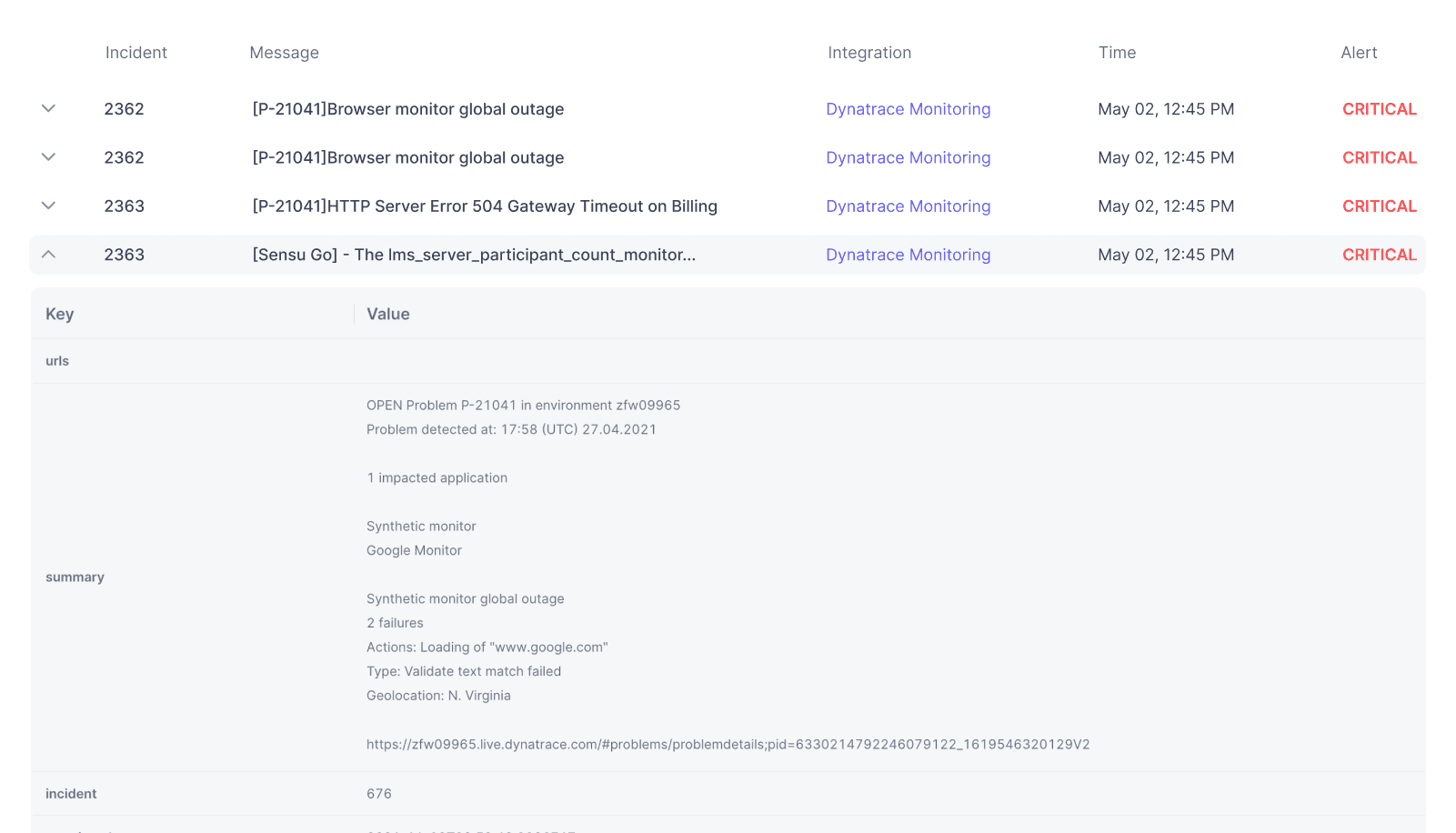 Alerts page