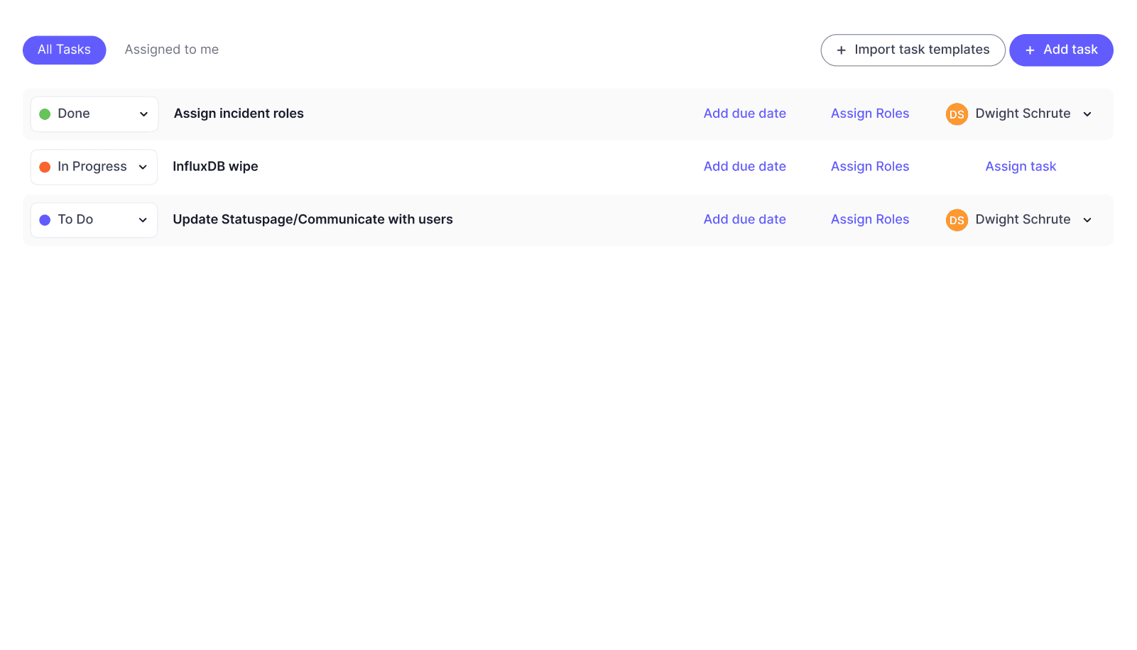 Tasks page